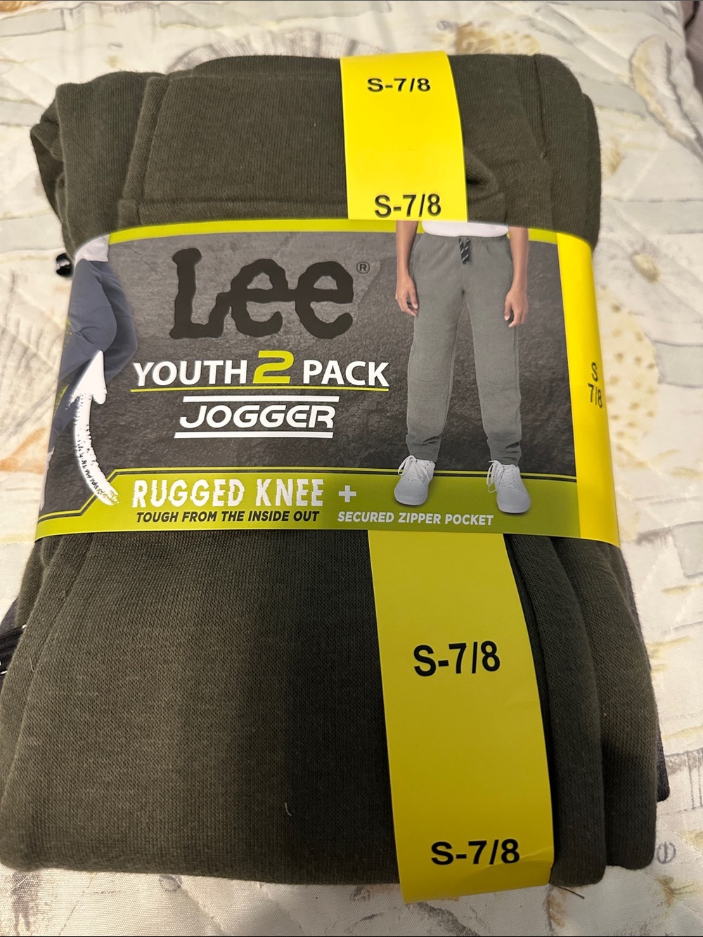 Lee Youth Boys Jogger Sweatpants Small 7/8 Green Grey 2-Pack Pocket Rugged Knee